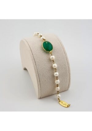 Bracciale perle coltivate,  agata verde smeraldo﻿