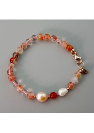 Bracciale Quarzo cipria, corniola,6mm, perle coltivate﻿