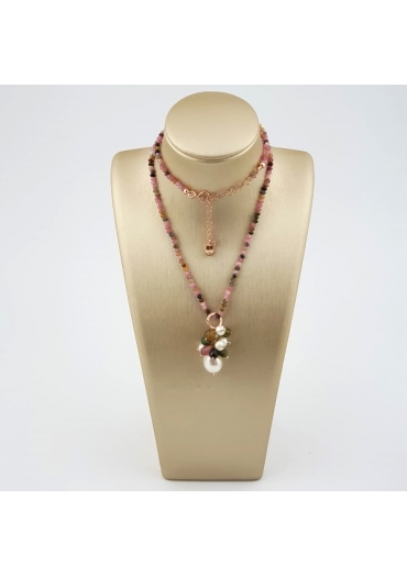 Collier tormaline, perle coltivate