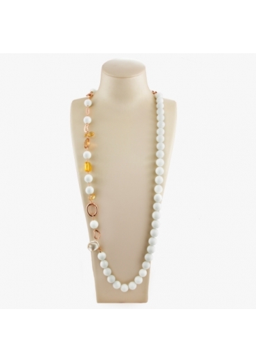Collana scomponibile, agata bianca, quarzo citrino