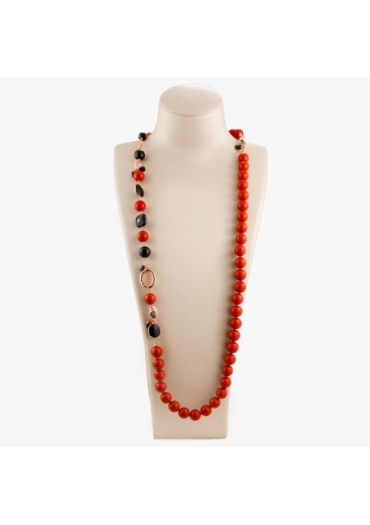 Collana scomponibile, pasta corallo rosso, agata nera