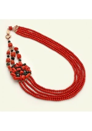 Collier a 5 fili corallo bamboo rosso﻿