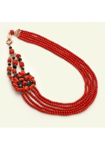 Collier a 5 fili corallo bamboo rosso﻿