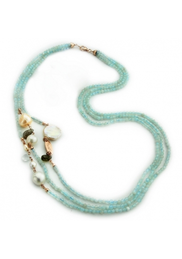 Collier a 3 fili Acquamarina milk taglio diamond