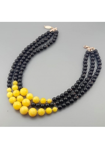 Collier a tre fili agata nera, agata gialla