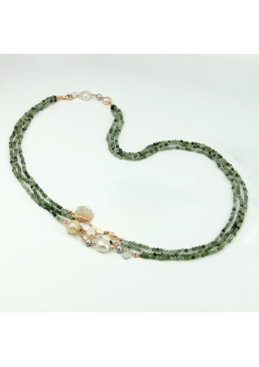 Collier a tre fili quarzo Rutilato verde 