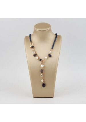 Collier Gioia, agata blu zaffiro, perle coltivate﻿
