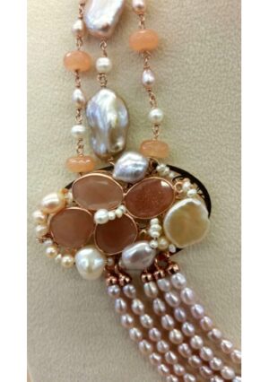 Collier perle coltivate , agata salmone﻿