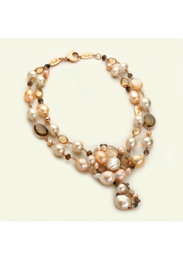 Collier perle coltivate, quarzi-pz unico M.Teresa d'Austria﻿