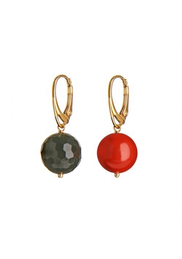Or agata nera, corallo bamboo﻿ rosso 14 mm