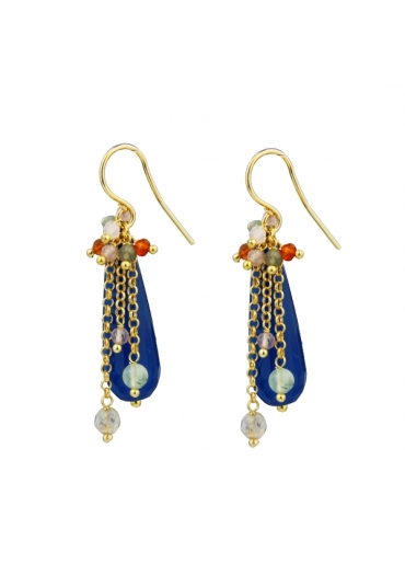 Orecchini agata blu zaffiro, quarzi multicolor﻿