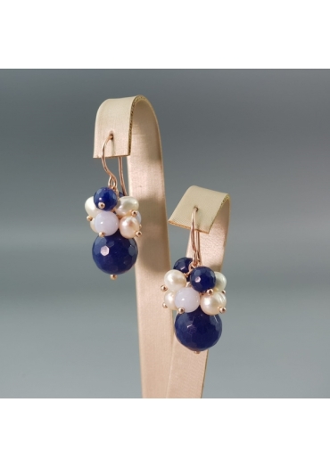 Orecchini Armony, Agata blu,calcedonio, perle coltivate﻿