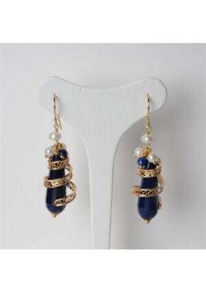 Orecchini, goccia agata blu zaffiro, spirale filigrana﻿
