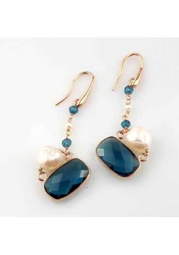 Orecchini perle coltivate, quarzo blue light﻿
