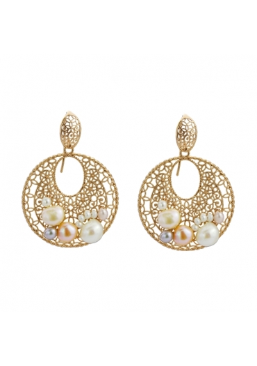 Orecchini perle di fiume, argento 925/00 placcato oro rosa con trattamento e- coating