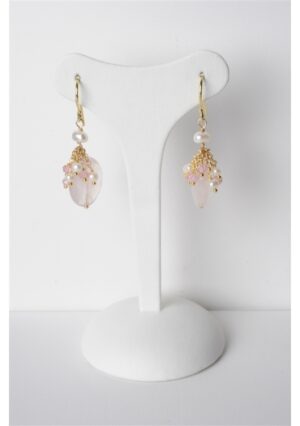 orecchini quarzo rosa perle coltivate-argento﻿