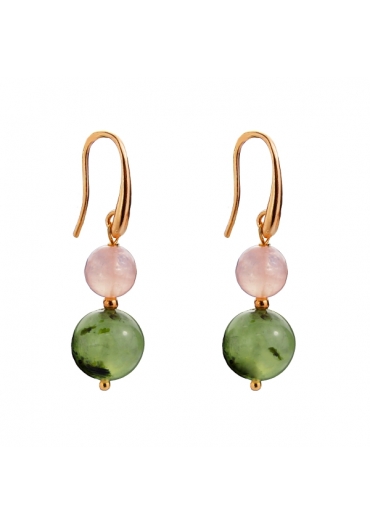 Orecchini quarzo rosa, quarzo  rutilato verde﻿