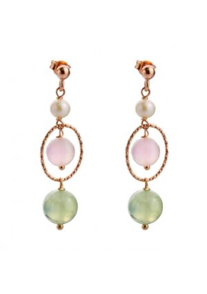 arg.925/00 placcato oro rosa﻿
Orecchini quarzo rosa, quarzo rutilato verde, perle coltivate﻿,