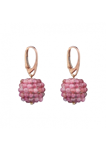 Orecchini sfera tessuta tormaline rosa﻿