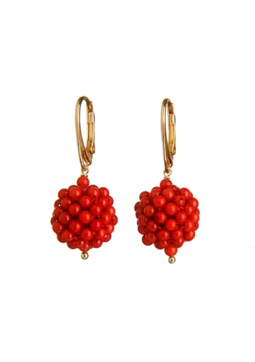 Orecchini tessuti a mano corallo bamboo red﻿