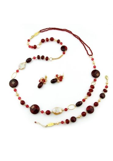 Parure agata ruby, perle coltivate