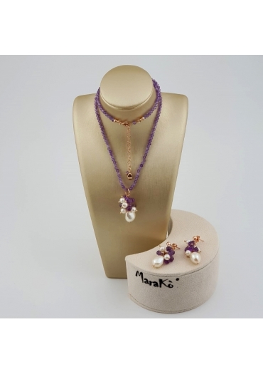 Parure ametista, perle coltivate