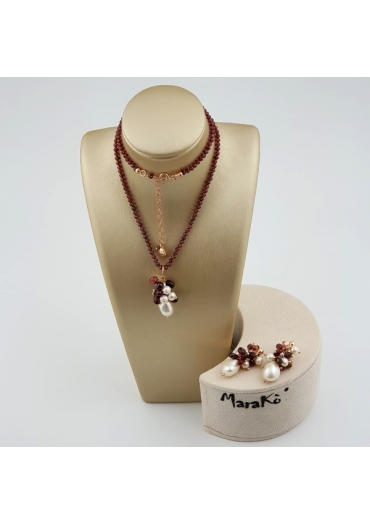 Parure granato taglio diamond, perle coltivate