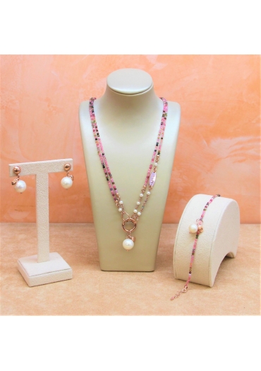Parure Tormaline taglio diamond, perle coltivate﻿