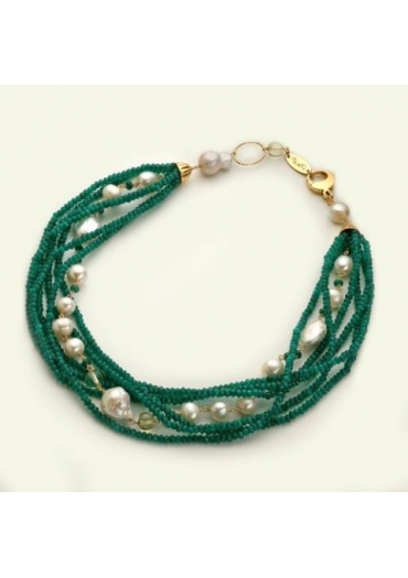 Thorchon rondelle agata verde smeraldo, perle coltivate﻿