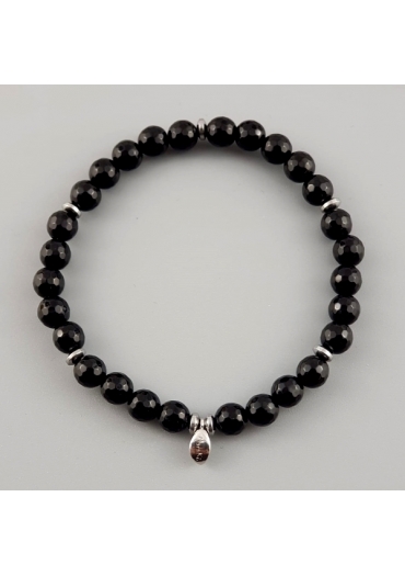 Bracciale elastico agata nera sfaccettata 6 mm﻿