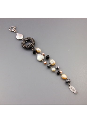 Bracciale ematite, perle coltivate,agata nera﻿