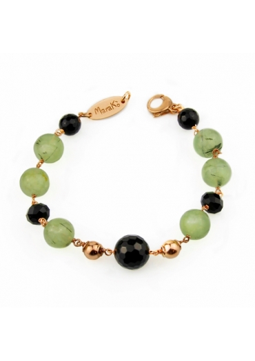 Bracciale quarzo rutilato verde,agata nera﻿