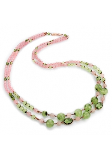 Chanel a due fili quarzo rosa e quarzo rutilato verde﻿