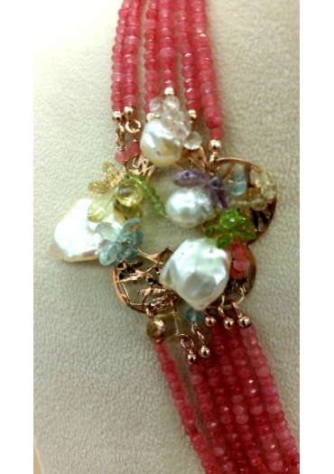 Collier Agata ciliegia, perle coltivate,﻿