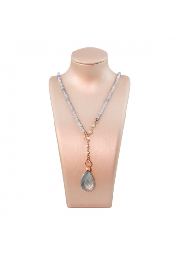 Collier Rugiada,  Acquamarina milk,goccia 24 per 15 mm quarzo idrotermale﻿