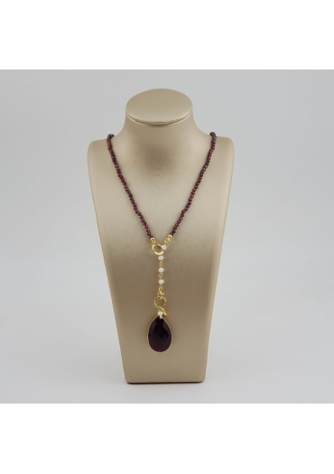 Collier Rugiada, Granato taglio diamond, goccia 24 per 15 mm Agata ruby idrotermale﻿