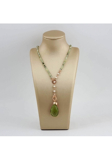 Collier Rugiada, Quarzo rutilato verde, goccia 24 per 15 mm﻿