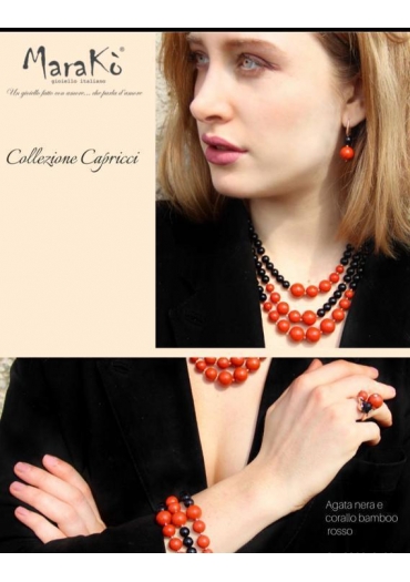 Parure Agata nera e Corallo bamboo rosso﻿